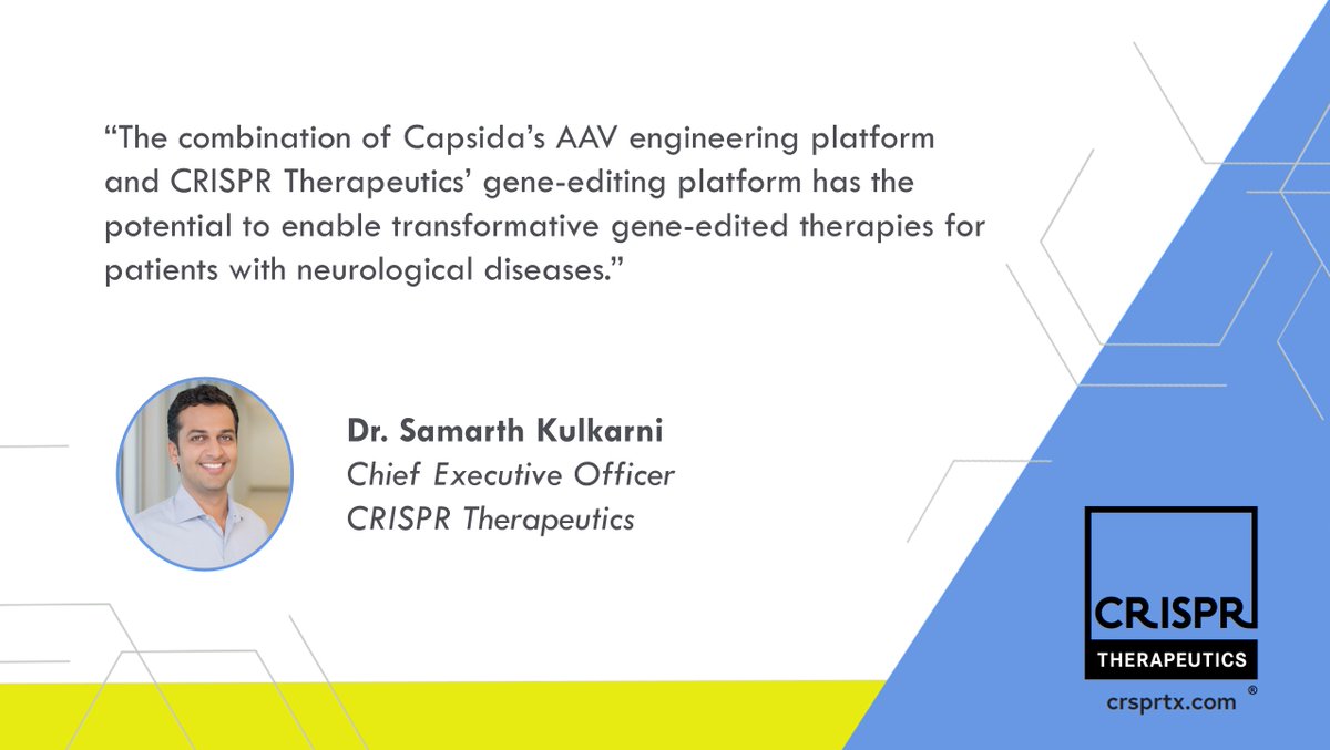 CRISPRTX's tweet photo. $CRSP and @CapsidaBio are excited to announce a strategic collaboration to develop in vivo gene editing therapies for #ALS and #FriedreichsAtaxia (FA). Read more: https://t.co/dRdDUfrJz8 https://t.co/rxFqS7DuaK