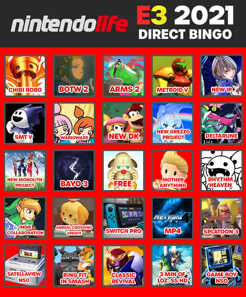 Nintendo Direct February 2023 Bingo Card