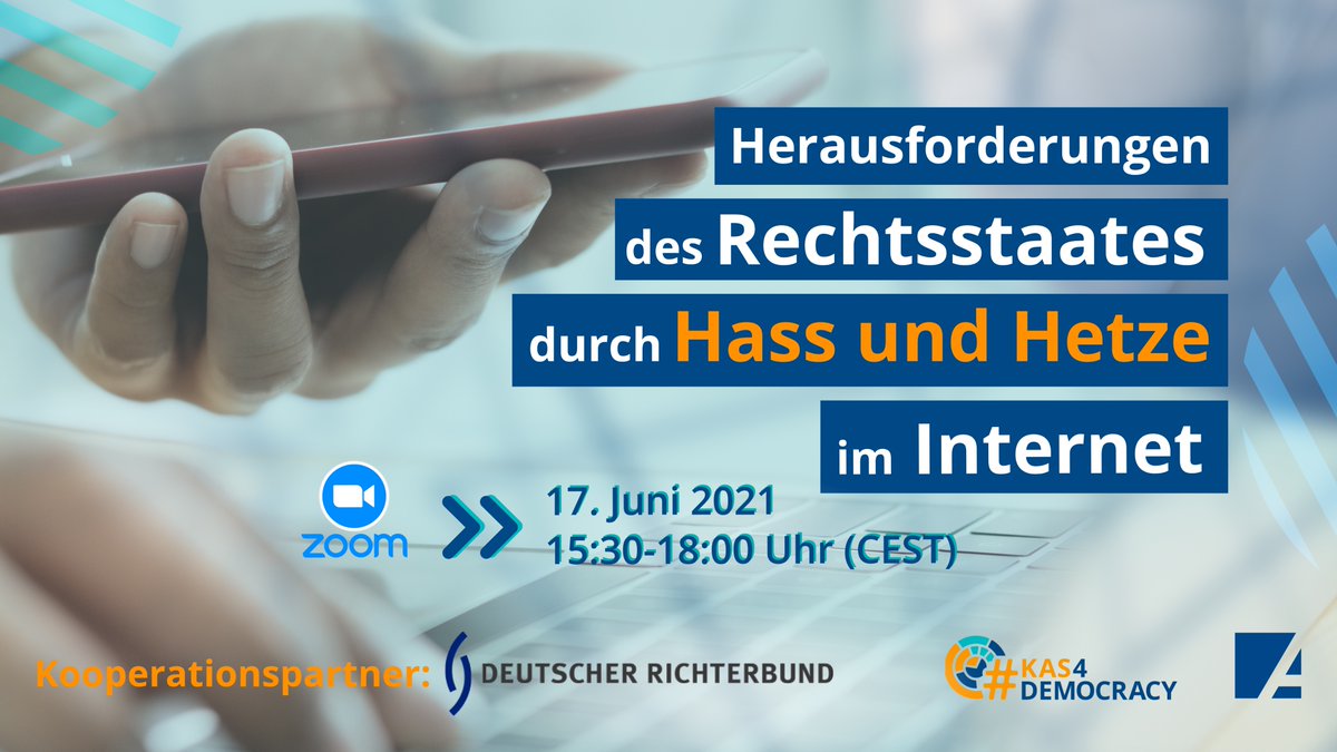 Adenauer-Stiftung (@kasonline) on Twitter photo #Hatespeech im Internet stellt unseren #Rechtsstaat auf die Probe. Gemeinsam mit dem Deutschen Richterbund veranstalten wir am 17.6. eine digitale #Fachkonferenz zum Thema. #KAS4Democracy #NetzwerkDG #Meinungsfreiheit #Persönlichkeitsschutz
Anmeldung: kas.de/de/web/analyse… #Hatespeech im Internet stellt unseren #Rechtsstaat auf die Probe. Gemeinsam mit dem Deutschen Richterbund veranstalten wir am 17.6. eine digitale #Fachkonferenz zum Thema. #KAS4Democracy #NetzwerkDG #Meinungsfreiheit #Persönlichkeitsschutz
Anmeldung: kas.de/de/web/analyse…