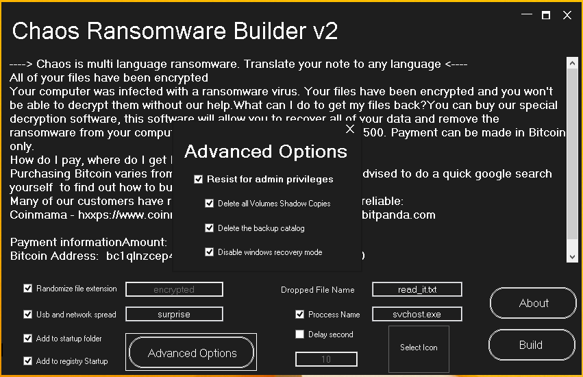 RakeshKrish12's tweet photo. Came across new #Ransomware on #DarkWeb Chaos!

SHA-256:9da08b34446a77e1c2f119ccf68679daafd09976ca0b986d66cd92ad0e444839
#Ryuk Code Reused

https://t.co/g43qU8jQFf
https://t.co/CKVY2qAC1N

@demonslay335 @Amigo_A_ #BagliWiper #malware #OSINT #deepweb  #RaaS #infosec #cybersecurity https://t.co/VZ7cmAJzMx