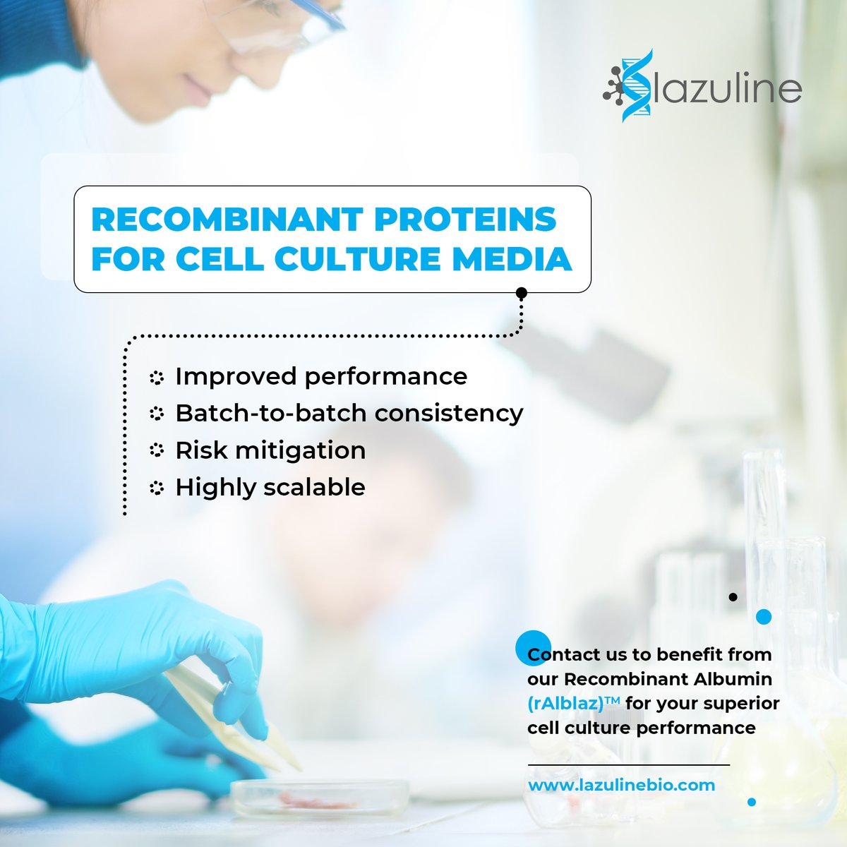 LazulineBiotech's tweet photo. #Albumin is used widely in #healthcare and #lifesciences industries. Our #RecombinantAlbumin (rAlblaz) is animal-origin free and is a safer alternative to the traditionally sourced blood-derived albumin. Reach out to us for product info/samples/orders at https://t.co/IWKnb7L2dM https://t.co/eHIBBEjNry