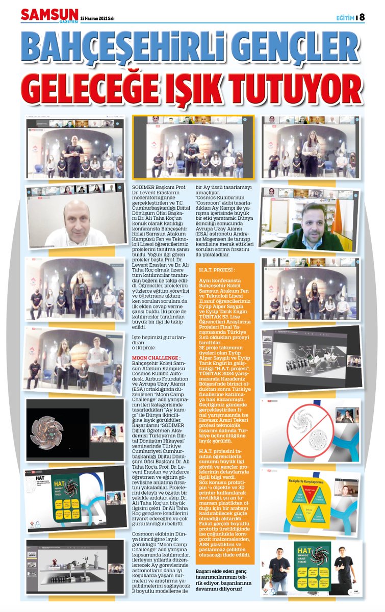bhcshr_samlise's tweet photo. Bahçeşehir Koleji Atakum Kampüsü Fen ve Teknoloji Lisesi öğrencileri dünya çapında gerçekleştirdikleri çalışmalarla geleceğe ışık tutuyor.
(Samsun Gazetesi-15.06.2021) https://t.co/qp6XesLOae