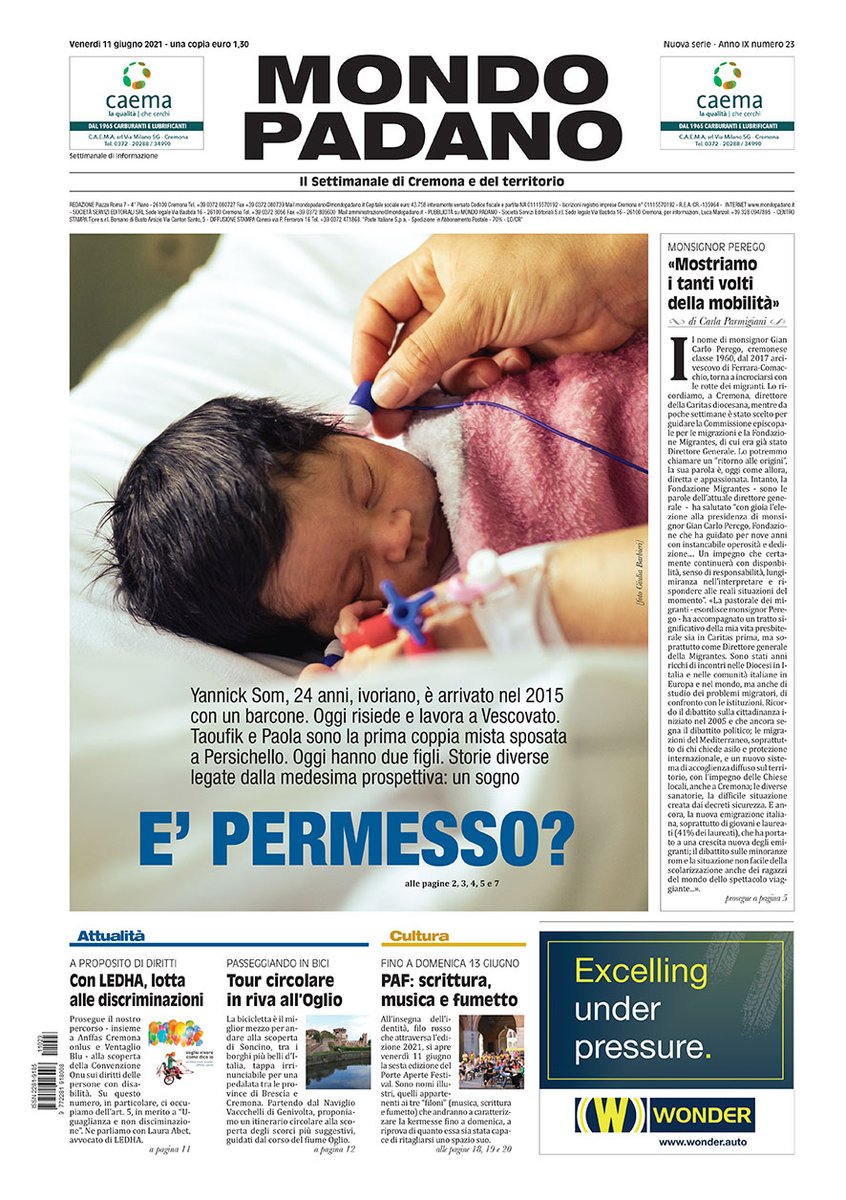 mondopadano's tweet image. Mondo Padano è in edicola fino a giovedì 17 giugno con una nuova ricchissima edizione. In prima pagina l'intervista al Mons. Gian Carlo #Perego, neo presidente della Fondazione #Migrantes.
#MondoPadano #stampa #editoria #informazione 
mondopadano.it/stories/attual…