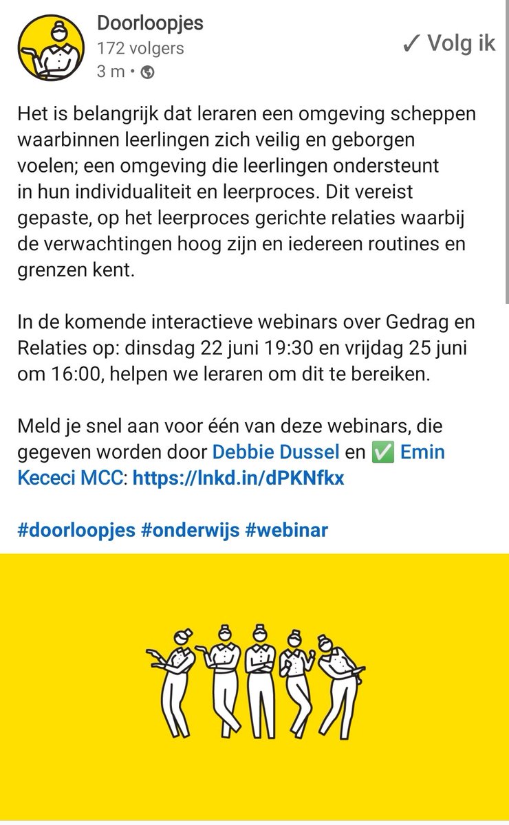 Als <a href="/Lerarencollect/">Lerarencollectief</a> vinden wij het belangrijk dat leraren zich kunnen professionaliseren op een laagdrempelige manier (het liefste in teamverband).

Daarom ook deze mooie samenwerking met de Doorloopjes.

Ben jij er ook bij volgende week?

doorloopjes.nl/agenda/webinar…