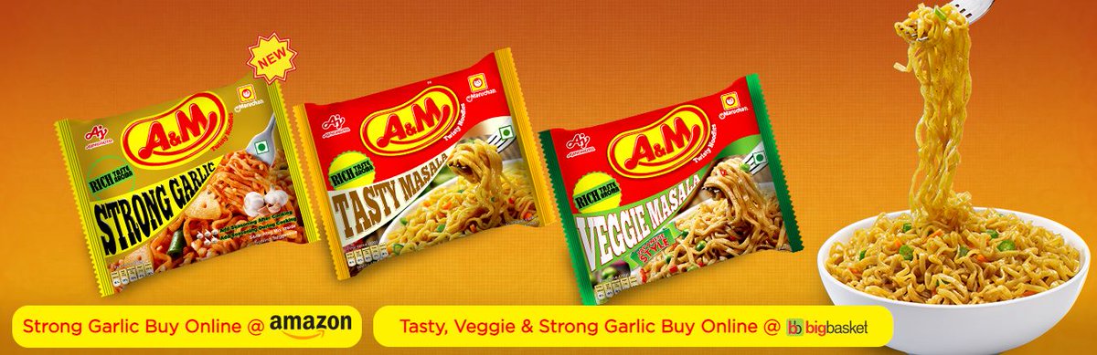 AM_noodles's tweet image. Try it #A&amp;amp;M Noodles #TastyMasala #VeggieMasala #StrongGarlic availble in #Amazon and #Bigbasket. for more details please visit our website maruchan-ajinomoto.com