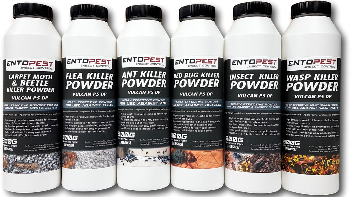 Vulcan P5 DP provides rapid knockdown and kill against a wide variety of crawling and resting flying insects including: fleas, lice, mites, ticks, cockroaches, earwigs, beetles and their larvae, moths and their larvae, bedbugs, ants, woodlice, silverfish and wasps!

#Entopest