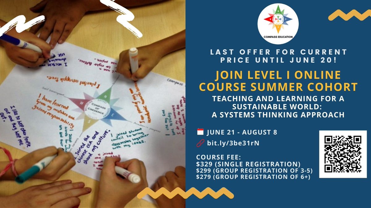 This course is suitable for educators in any discipline, at any level who want explore the concept of #sustainability &amp; use of #systemsthinking to enhance student learning. Limited seats available! Registration bit.ly/3be31rN #CompassOnline #onlinecourse #edchat #educhat