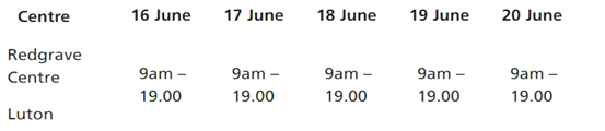 COVID-19 Vaccination Centres at Redgrave is open for walk in Pfizer vaccinations for over 25s who have not had their first dose.

No appointment needed. 

More ▶️ blmkccg.nhs.uk/covid-19/