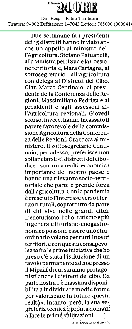 Cia_Agricoltura's tweet image. Approfondimento de @sole24ore sui #Distretti del #cibo con #Cia prima organizzazione ad aver rilanciato l'appello a ministri @SPatuanelli e @mara_carfagna per finanziamenti subito 🧑‍🌾✅🇮🇹
Nel pezzo il presidente nazionale @dinoscanavino  🍃👇