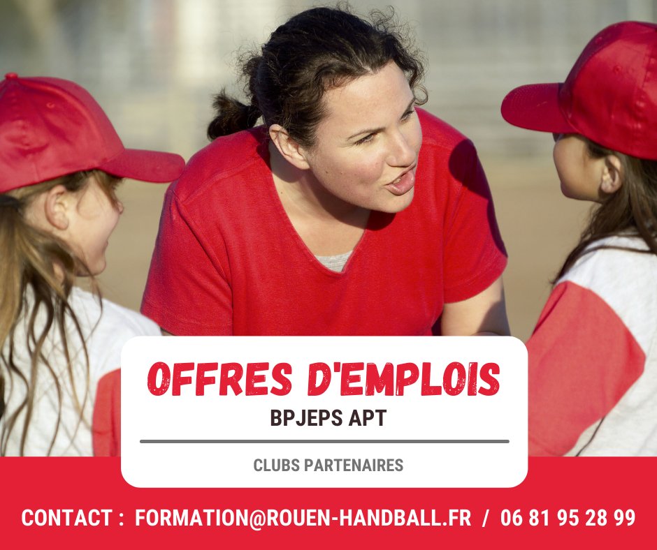 💭 Vous avez 18ans ou + et vous adorez le domaine du sport ?

✅ Obtenez votre diplôme BPJEPS APT et intégrez l'un de nos clubs partenaires en alternance.

Ne perdez pas de temps et prenez contact avec notre équipe en nous envoyant votre CV !
📧 : formation@rouen-handball.fr