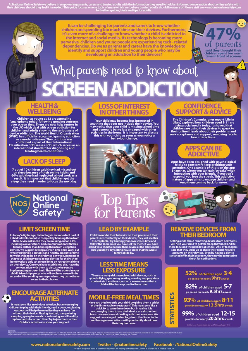 A helpful parent guide to Screen Addiction. Thank you to @natonlinesafety for this advice! 
<a href="/LwLAcademyTrust/">Learning without Limits Academy Trust</a>  #READYfortheFuture #LWLAT