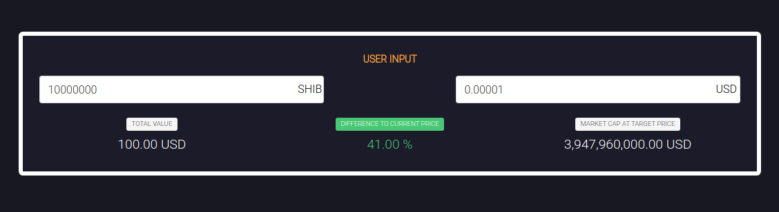 Hey #ShibArmy , Look at this site! Without any personal data, wallet or keys needed, it helps you put your $SHIB goals in perspective and it shows the Market Cap along with the price
Just fill the values in the "User Input" section.
Thanks <a href="/munnotubbel/">munnotubbel🍉🍉</a>!
shiba-calculator.online