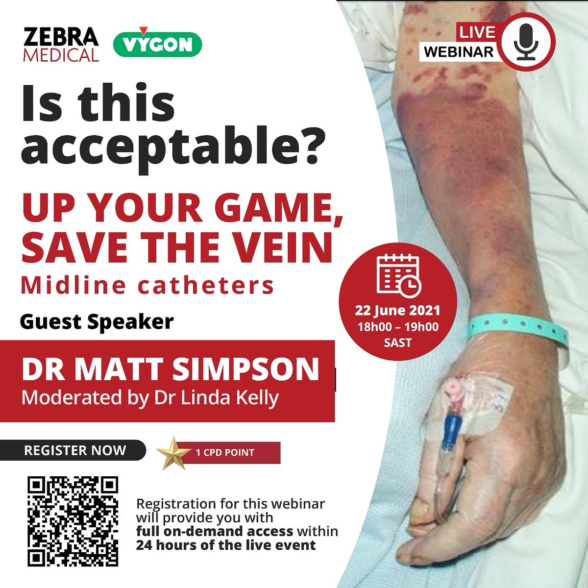 zebra_medical's tweet image. One Week to go - REGISTER NOW.
What happened 13 times per sec. throughout the world in 2019... a failed peripheral line attempt. Join 
@mattjsimpson and @Lindajkelly277 as they share their expertise regarding Midlines. 

us02web.zoom.us/meeting/regist…
 #savethevein #vygon #patientfirst