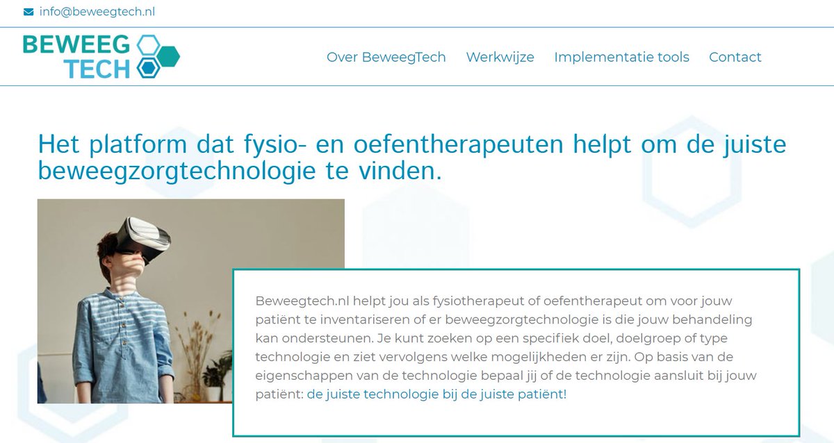 Met welke technologie kunnen fysio- en oefentherapeuten de behandeling van patiënten ondersteunen? Bekijk alle bestaande mogelijkheden op beweegtech.nl. Een nieuw initiatief van het lectoraat <a href="/HU_Beweegzorg/">Lectoraat Beweegzorg</a> samen met @KNGF_Fysio, @Oefentherapeut en <a href="/KEURMERKFYSIO/">Keurmerk Fysiotherapie</a>