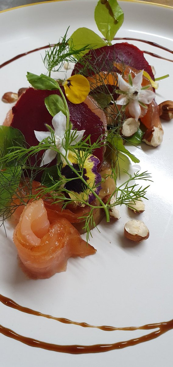 Home cured salmon, Glazed beetroot, treacle and toasted Hazelnuts tonight <a href="/FarthingsHotel/">Farthings Hotel</a>