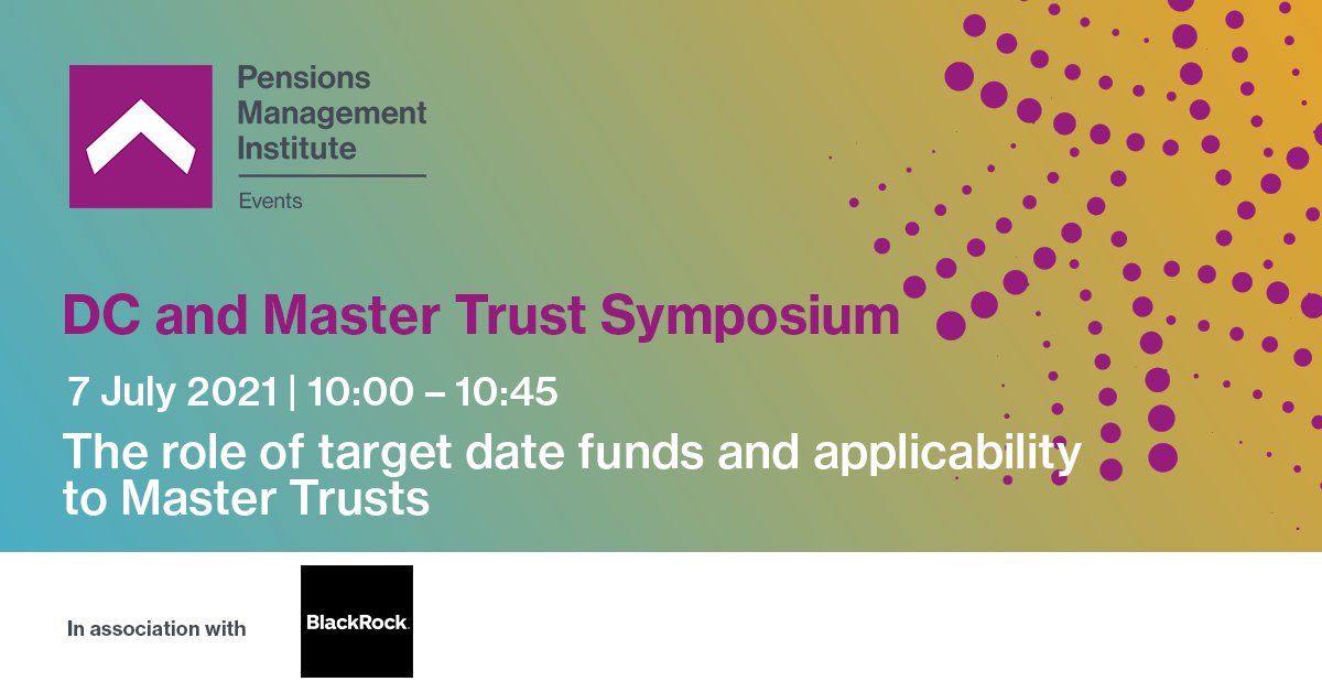 🔔Join Lesley Alexander - PMI, Dominic Byrne, Vinitha Kaushik and Viraj Bhayani – <a href="/BlackRock/">BlackRock</a> for our DC and Master Trust Symposium session taking place 7 July 2021 at 10:00am: pensions-pmi.org.uk/knowledge/webi…  

#PMIpensions