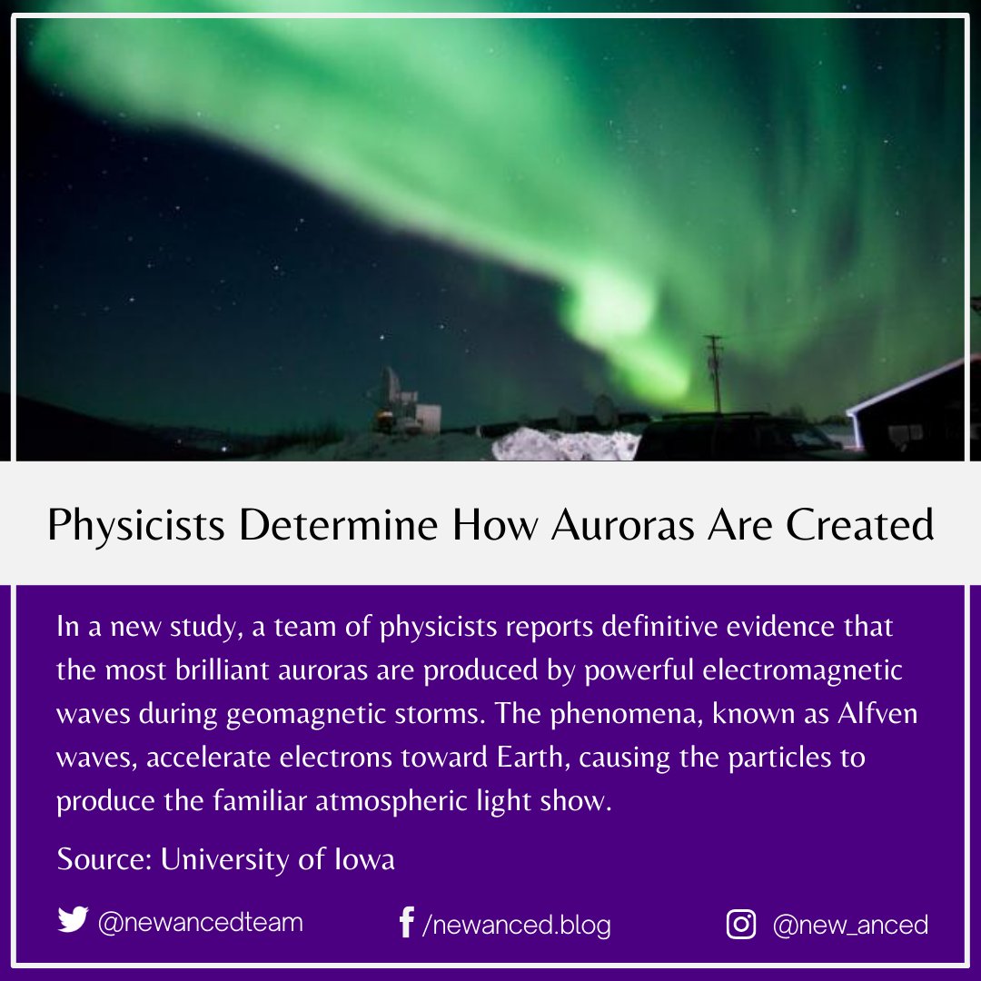 sciencenstuf's tweet photo. Physicists Determine How Auroras Are Created

Source: University of Iowa

📷 NASA

#science #news #aurora #electromagneticwaves #emwaves #geomagneticstorms #alfvenwaves #earth #magnetosphere #electron #universityofiowa

https://t.co/t9D53qhIEu https://t.co/xR0KS31SLX