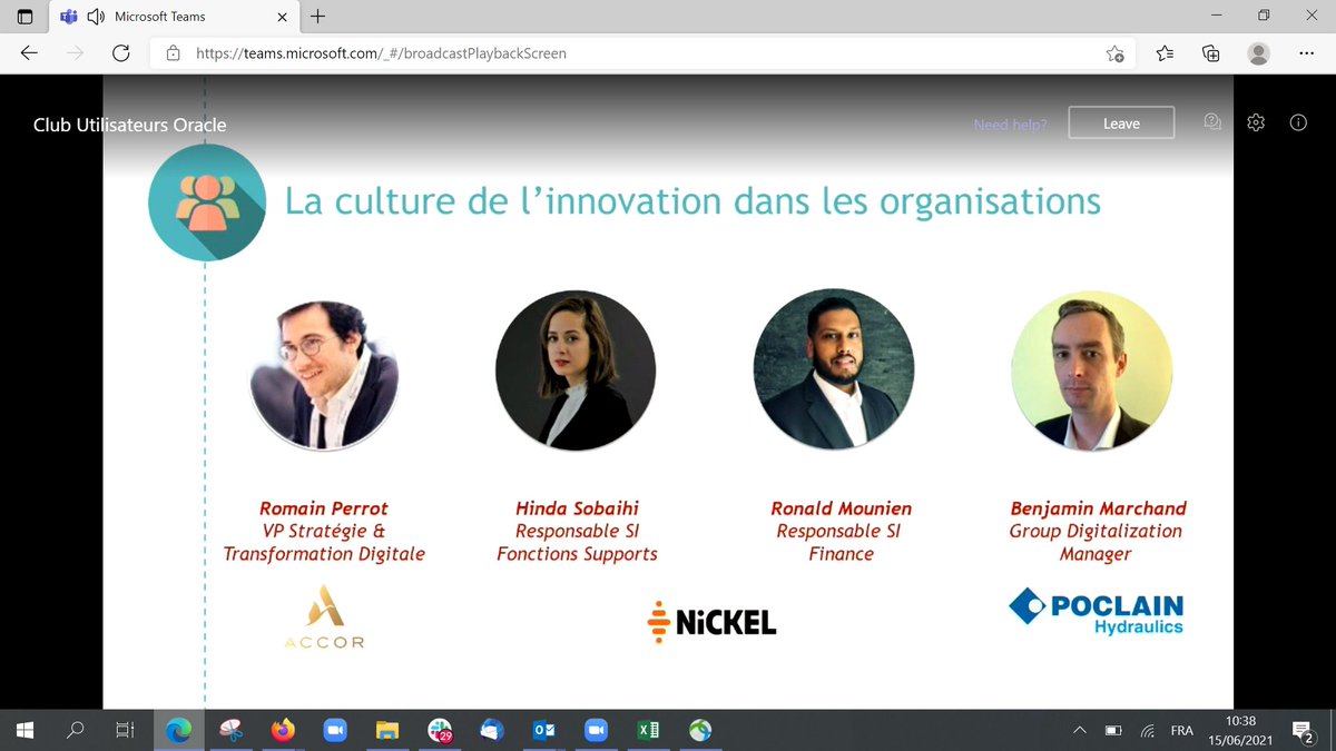 "Le #Cloud, c'est le bon modèle pour la consommation de l'#innovation." [@KarineP_Oracle, DG <a href="/Oracle_France/">Oracle France</a>]
Les participants à ce débat de la #JU2021, <a href="/Accor/">Accor Group</a>, <a href="/CompteNickel/">Nickel</a> &amp; <a href="/Poclain/">Poclain</a>, peuvent en témoigner au regard de leurs formidables projets de #TransfoNum ! 
Poke <a href="/Ym78200/">Yann Marchand</a>