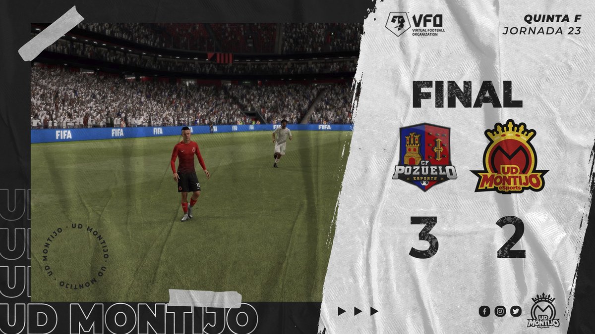 🏆 <a href="/VFOspain/">VFO España</a> - <a href="/VFOspain_ps/">VFOspain PS</a>
📌 Quinta F | Jornada 23

ℝ𝔼𝕊𝕌𝕃𝕋𝔸𝔻𝕆 𝔽𝕀ℕ𝔸𝕃
<a href="/PozueloeSports/">CF Pozuelo eSports</a> 3⃣-2⃣ <a href="/UDMeSports/">UD Montijo eSports</a> 

⚽️ <a href="/SandroPG7/">S A N D R O</a> 
⚽️ @kolinox