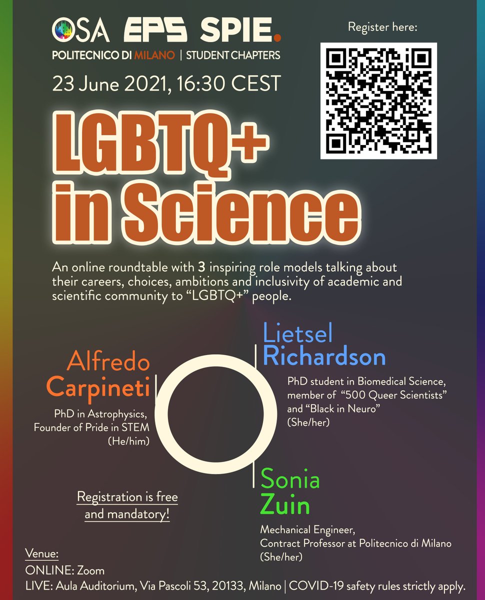 We are very excited to announce our first BLENDED event after more than 1 year. We are gonna talk about science careers and inclusivity in science with 3 role models!

June 23!

Info and registration (free) here: eventbrite.com/e/lgbtq-in-sci…