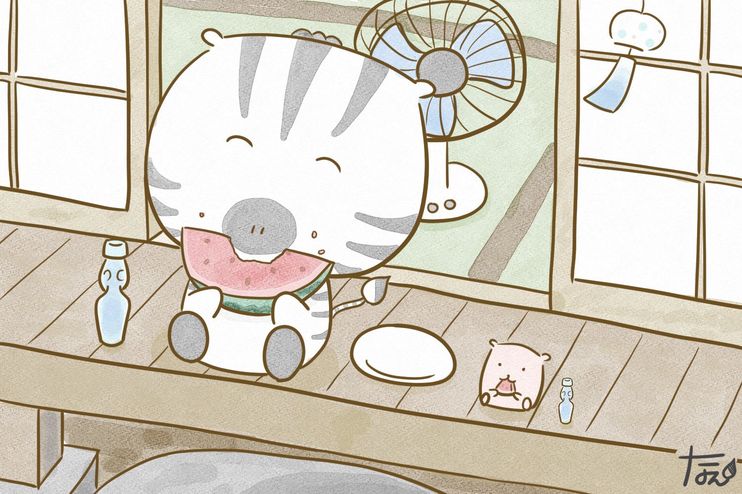 なえ 縁側 将来家を建てたら欲しいもの ありました 縁側です 笑 縁側で風鈴の音を聞きながらスイカを食べたいです おじいちゃんおばあちゃんが縁側で涼んでるのも憧れます いやぁ 風流ですなぁ イラスト 縁側 風流 絵描きさんと