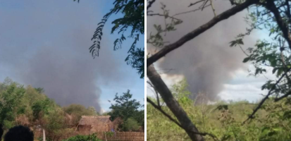 spring21MM's tweet photo. Around 2:36 pm on June 15, Military terrorists raided #Kinma village in #Pauk Township, Magway Region,
-Opened fire gunshots in the village,
-Burned down some tents &amp; houses in the village,
-Many villagers are currently fleeing to the forest.
#June15Coup
#WhatsHappeningInMyanmar https://t.co/w2PlPHCkUB