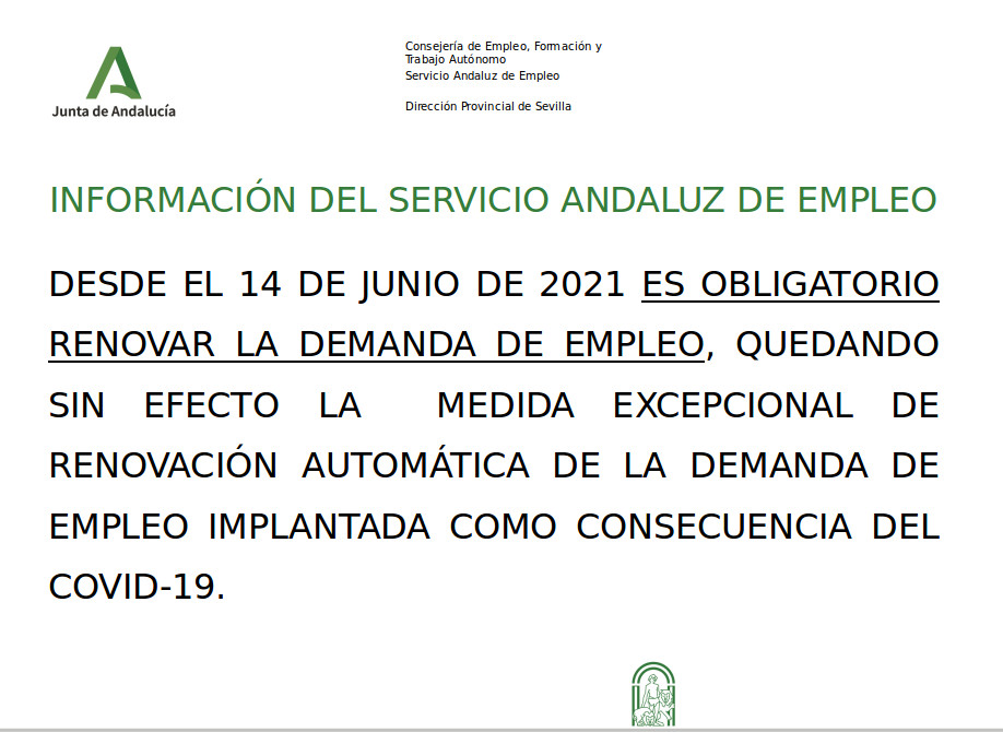 COMUNICADO PÚBLICO del Servicio Andaluz de Empleo <a href="/SAEmpleo/">Serv. Andaluz Empleo</a>