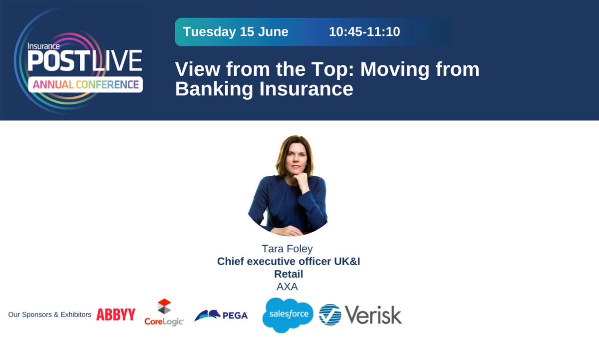 Insurance_Post's tweet photo. Come and join our exclusive one-to-one interview with Tara Foley, Chief executive officer, AXA UK Retail Insurance, as she reflects on her first six months in the insurance industry. #PostLIVE21 https://t.co/EXzs4bS9Pm