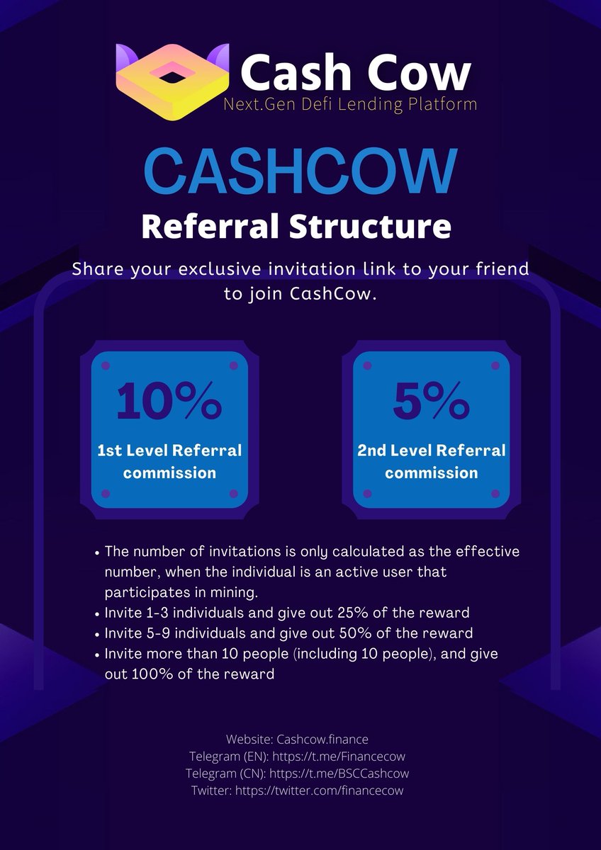 FinanceCow's tweet photo. For those that had joined cash cow you can share your unique invitation code to get more rewards.  Simply just click on the "Partner" Tab on our website to understand more

#DeFi #DeFiChain #BSC #BSCGems #bscscan #cashcow #referral https://t.co/XhlHutwp7D