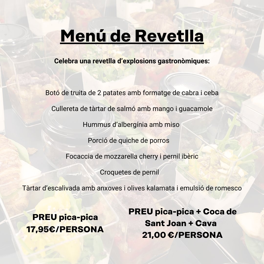 SaltaCatering's tweet photo. 🎆 Coques 100% artesanes i refrescant menú, per a #SantJoan! 

Gaudeix d'un pica-pica per a celebrar la revetlla i de les nostres coques! Són 100% artesanes i 100% socials 🧡

🛒 Comandes a: https://t.co/nHvmQfeiZm, comandes@saltacatering.com o al 625 712 613.

Bona revetlla! https://t.co/XxOYsAaYPJ
