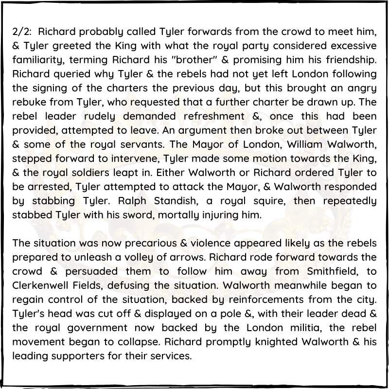 BritishHistorym's tweet photo. #otd 15 June 1381 - Peasants Revolt: Rebel leader Wat Tyler is killed.
#Peasantsrevolt #Londonhistory #medievalhistory #WatTyler #KingRichardII #RichardII https://t.co/EAQzNIFoOu