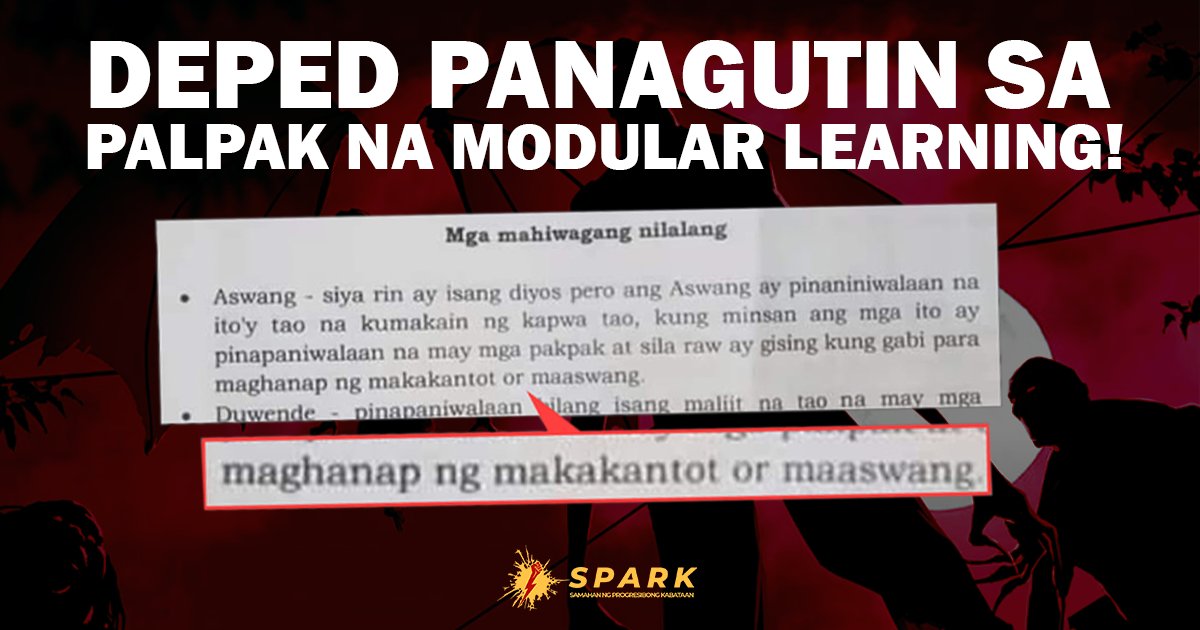 DEPED PANAGUTIN SA PALPAK NA MODULAR LEARNING! Kahapon ay binulaga na naman tayo ng mga balita ng kapalpakan ng @DepEd_PH sa pamamahagi ng learning materials na inaasahang magbibigay-kaalaman, bagkus ay salat sa pagsusuri at pinal na rebyu. #NoStudentLeftBehind (1/11)