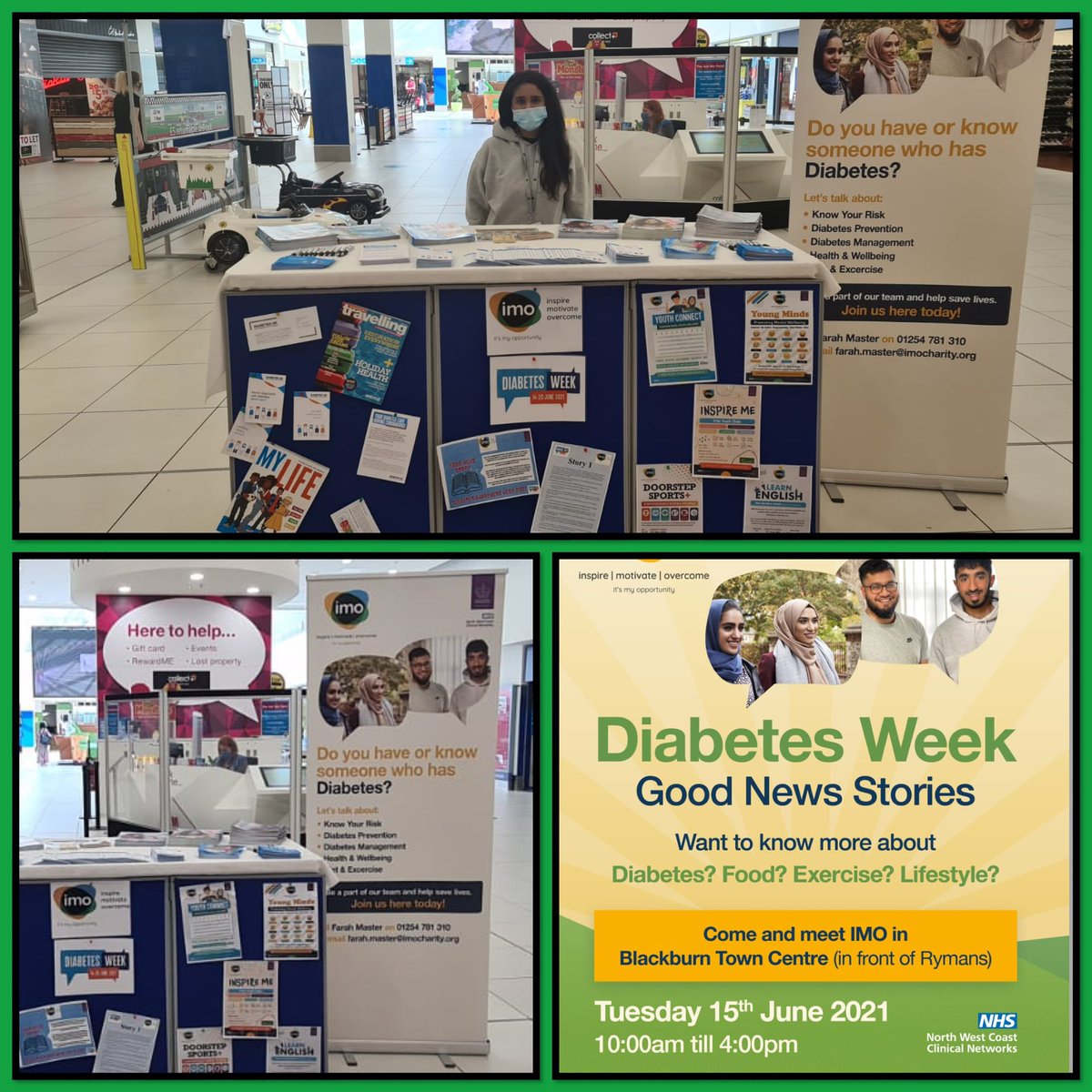 As part of the #DiabetesWeek we are in @Mall_Blackburn today! Why not come and say #hello to our #diabetes team. #GoodNewsStories @BWDDPH @BwDPH @refreshbwd @BwDCCG @NWCCN_Diabetes @DiabetesUK @PHE_NorthWest @rummage_bbn @AgeUKBwD @CareNetworkUK @NightsafeJan @Blackburn_BID