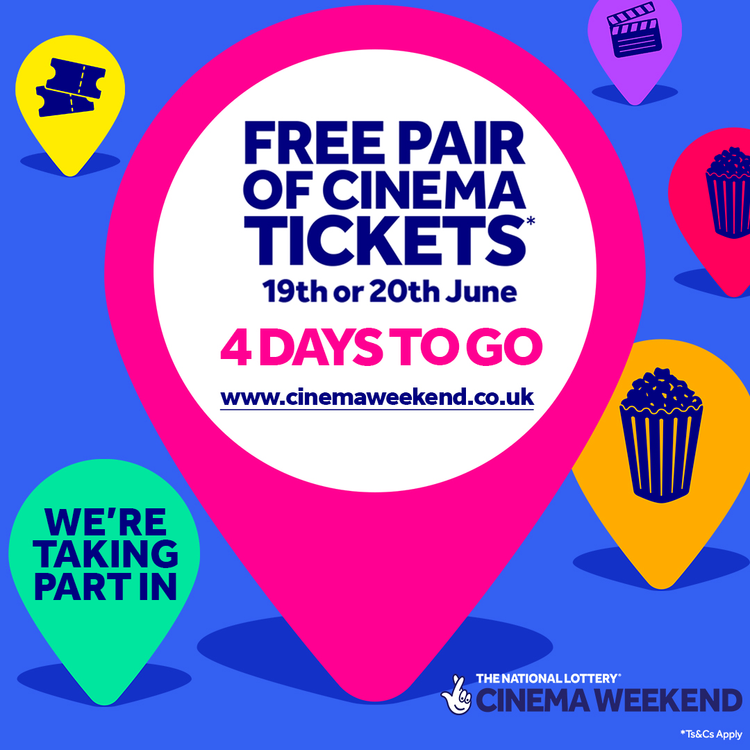 LOTTERY PLAYERS...you can claim your FREE 🎉 cinema tickets NOW for shows on June 19 & 20. 🎥 Go to cinemaweekend.co.uk - just register and the National Lottery will give you two codes to get cinema tickets. Then just click to the Movie House website to book your seats!