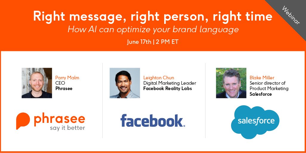phrasee's tweet photo. It's almost here! Our webinar with @MarketingDive, @Facebook and @Salesforce is going to be 🔥🔥🔥
https://t.co/5VYqotjppe
#Marketing #AI #Webinar #BrandLanguage https://t.co/UCHLGWozlF