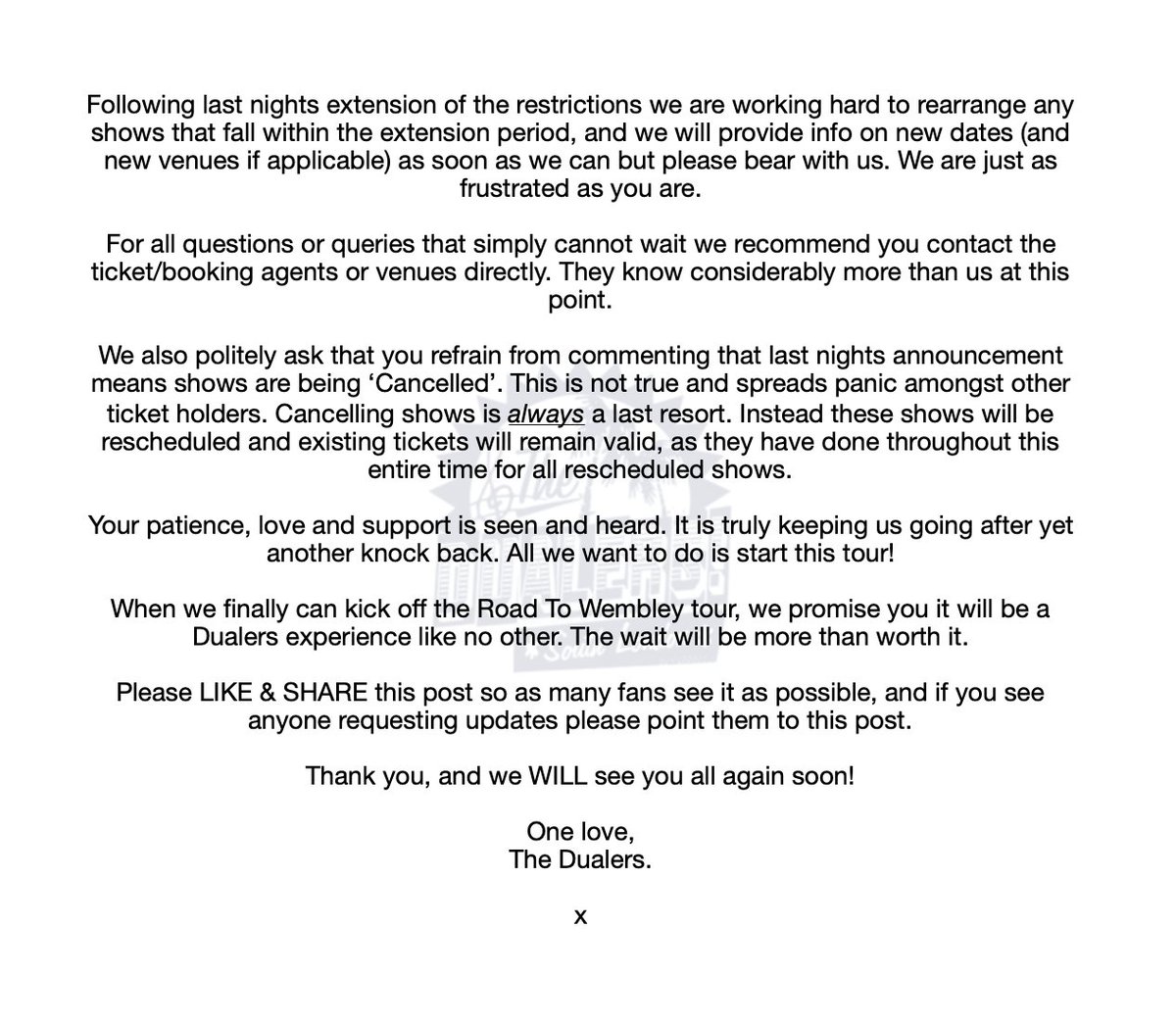 TheDualers's tweet image. IMPORTANT MESSAGE FOLLOWING THE GOVERNMENTS RESTRICTIONS EXTENSION: