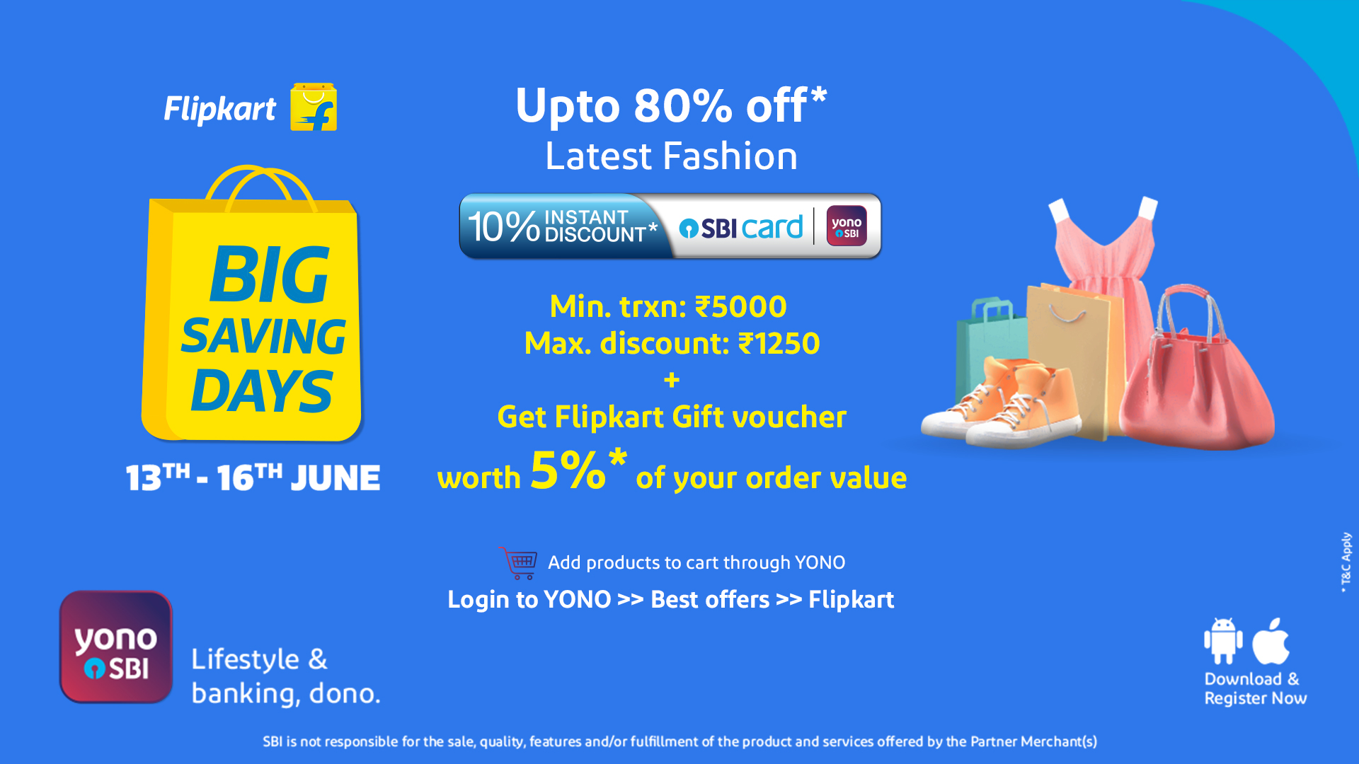 State Bank of India on X: It's shop o'clock! Shop during Big Saving Days  and get upto 80% off. Gift Voucher worth 5% of your order value on shopping  via YONO. #YONOSBI #
