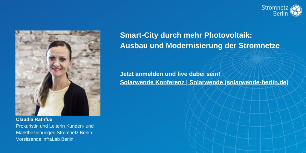 Stromnetz Berlin GmbH (@stromnetzbln) on Twitter photo Gleich geht's los: Die Solarcity Konferenz von <a href="/SenWiEnBe/">Senatsverwaltung für Wirtschaft, Energie, Betriebe</a> mit unserer Claudia <a href="/rathfux/">Claudia Rathfux</a> 🔗 Hier geht's noch schnell zur Anmeldung bit.ly/2TBCAGU Gleich geht's los: Die Solarcity Konferenz von <a href="/SenWiEnBe/">Senatsverwaltung für Wirtschaft, Energie, Betriebe</a> mit unserer Claudia <a href="/rathfux/">Claudia Rathfux</a> 🔗 Hier geht's noch schnell zur Anmeldung bit.ly/2TBCAGU