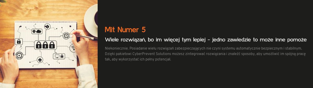 CyberPrevent_PL's tweet photo. Poznaj mity dotyczące cyberbezpieczeństwa ➡️
Masz wiele rozwiązań, bo im więcej tym lepiej, a jeśli jedno zawiedzie to może inne pomoże...? Niekoniecznie... Dlaczego? Poznaj #Mit5 w #cyberbezpieczeństwo 
Więcej o #CyberSecurity na https://t.co/TihOehIgiZ https://t.co/jBW6uOOj0N