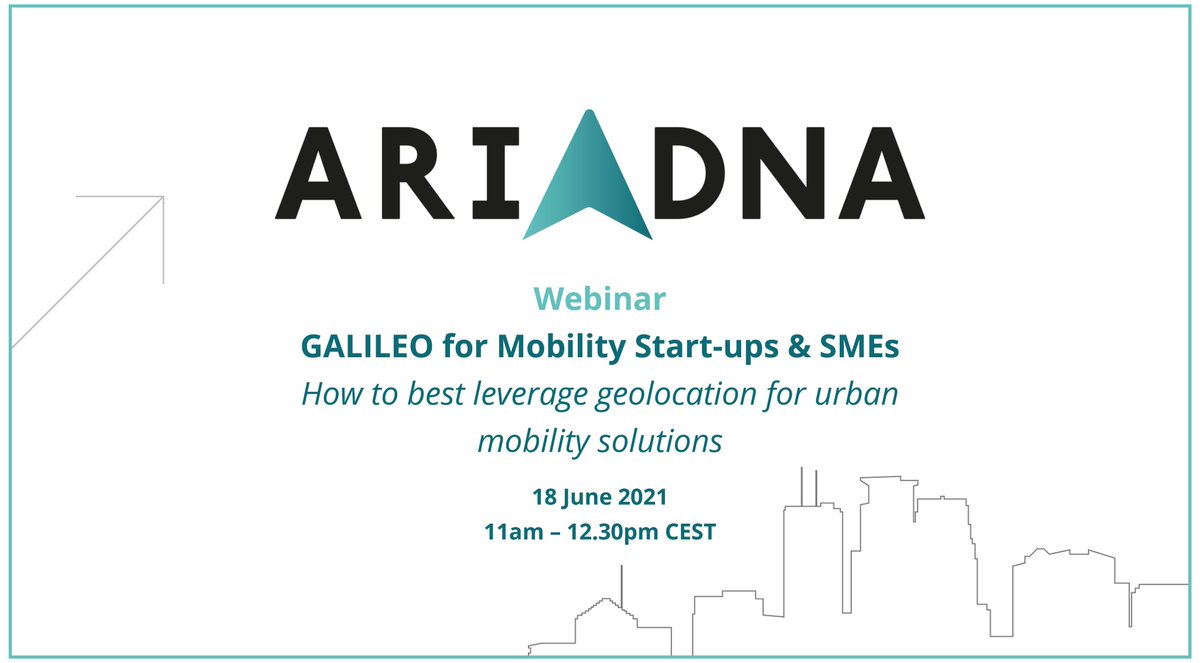 🗓️Only 3 days to go!

🛰Join #ARIADNA for the webinar '#GALILEO for #Mobility Start-ups &amp; SMEs - How to best leverage #geolocation for urban mobility solutions' on 18 June. 

More info &amp; to register▶️bit.ly/3v9sBGw
#EUTransportResearch #UseGALILEO