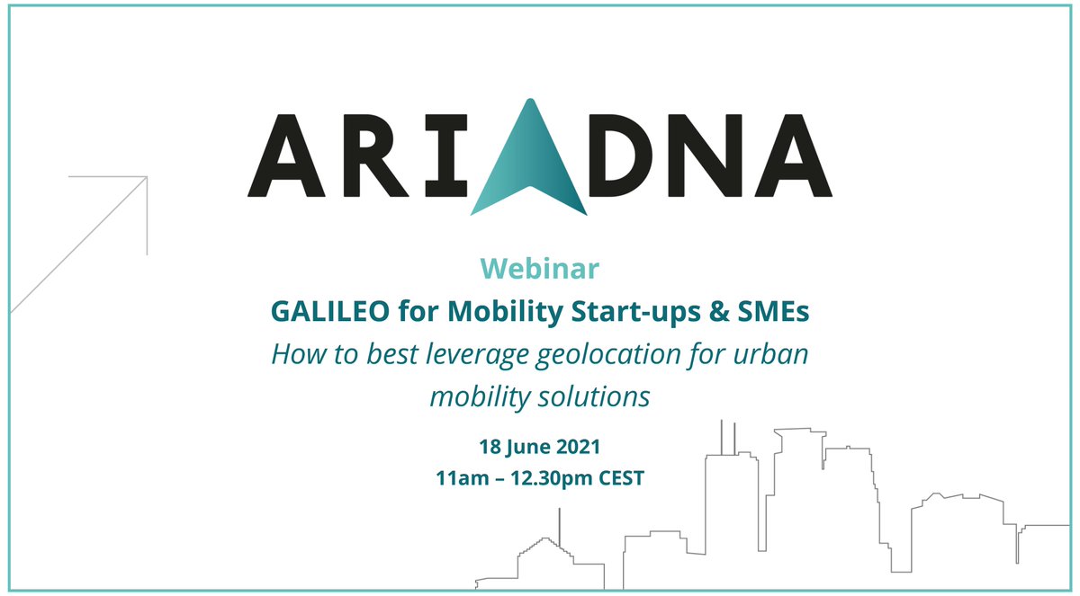 🗓️Only 3 days to go!

🛰Join #ARIADNA for the webinar '#GALILEO for #Mobility Start-ups & SMEs - How to best leverage #geolocation for urban mobility solutions' on 18 June. 

More info & to register▶️bit.ly/3v9sBGw
#EUTransportResearch #UseGALILEO
