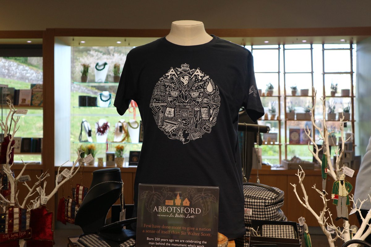 AbbotsfordScott's tweet photo. Have you seen our new @walterscott250 T-shirts in the Abbotsford Shop? ๐
The design, created by Urban Pirate, shows off a collection of key symbols and landmarks representing some of Scottโs most famous work. It makes for a great souvenir for the special anniversary year! https://t.co/FmZtH1wvgf