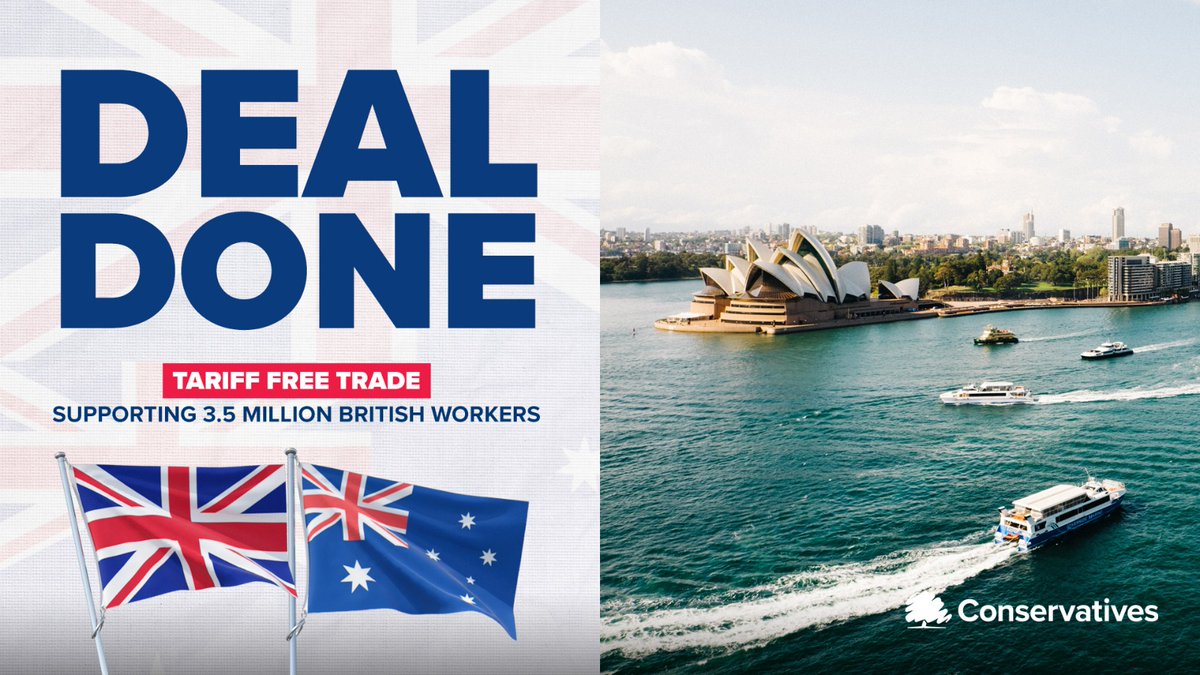 I am delighted that the 🇬🇧 has secured a trade deal with 🇦🇺.

It is the first deal we've negotiated from scratch, demonstrating what we can do as an independent trading nation.

The deal with strengthen UK-Australian relations, and will support 3.5 million British workers.