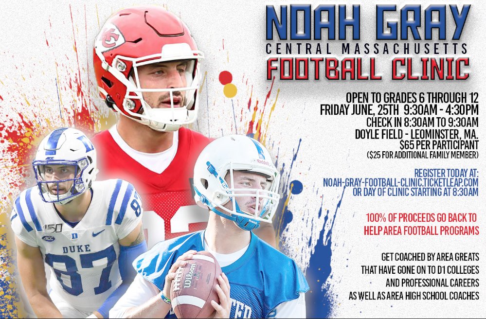 Great opportunity for the youth in the Twin Cities. Noah Gray, TE Kansas City Chiefs, LHS Alum, will be holding a 1 day clinic at Doyle Field 6/25. Sign up fast, you don’t want to miss this. 6th-12th

…h-gray-football-clinic.ticketleap.com/noah-gray-foot…

#BlueDevilDNA