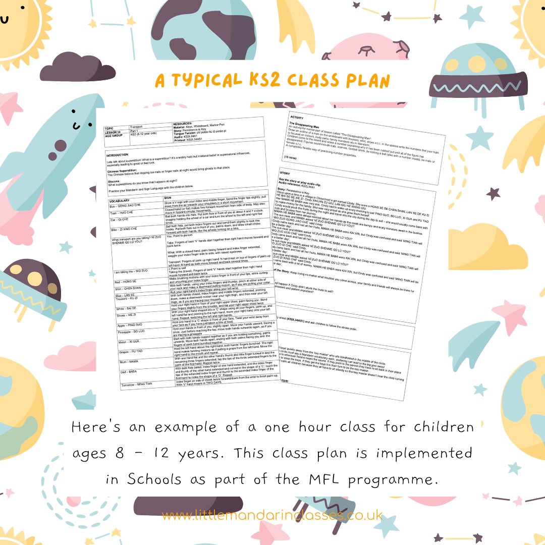 All our teachers have a set of class plans to follow to ensure we meet the EYFS and National Curriculum. We have a comprehensive class plan for each lesson that covers an introduction, vocabulary, story, games, songs, reading and writing activities.