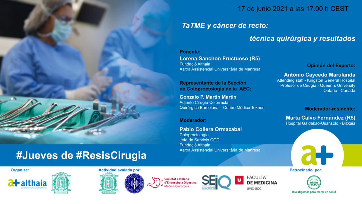 Este #Jueves #ResisCirugia gracias a <a href="/cjGomez22/">Carlos Gómez</a> hablaremos sobre un tema trending en el que sera todo un honor participar como parte de <a href="/coloproctoaec/">Coloproctología-AEC</a> <a href="/Quirurgica_bcn/">Quirúrgica</a> junto a un grupo estupendo <a href="/ColleraPablo/">Pablo Collera</a> <a href="/caycedomarula/">Antonio Caycedo-Marulanda MD, MSc.</a> Vienen nuevos tiempos en la <a href="/aecirujanos/">aecirujanos</a>