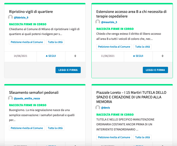 Raccolta firme in corso sulle prime petizioni online rivolte al <a href="/ComuneMI/">Comune di Milano</a> con la piattaforma #MilanoPartecipa
Qui le petizioni e come sostenerle partecipazione.comune.milano.it/initiatives