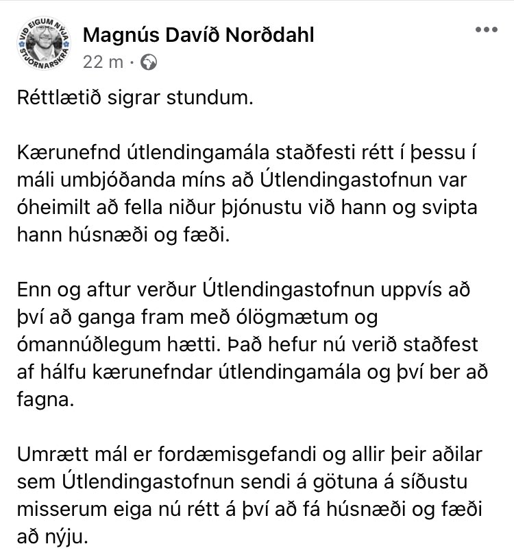 BREAKING NEWS:  Appeal board has just confirmed it is in fact ILLEGAL to make people homeless. The refugees that were kicked out by Útlendingastofnun should now be able to get their basic rights fulfilled again. We’ll update once we have more news.