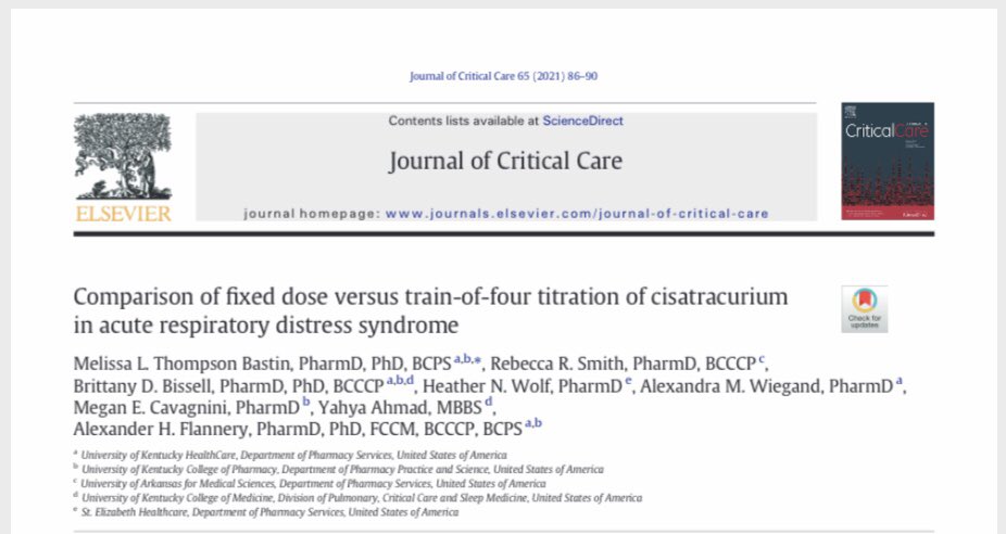 UK ICU Pharmacy (@ukcritcarepharm) on Twitter photo Fixed dose or train of 4 titration of cisatracurium in ARDS?
👀 Checkout the latest from our pulmonary <a href="/UKCritCarePharm/">UK ICU Pharmacy</a> group! #PharmICU #TwitteRx Fixed dose or train of 4 titration of cisatracurium in ARDS?
👀 Checkout the latest from our pulmonary <a href="/UKCritCarePharm/">UK ICU Pharmacy</a> group! #PharmICU #TwitteRx