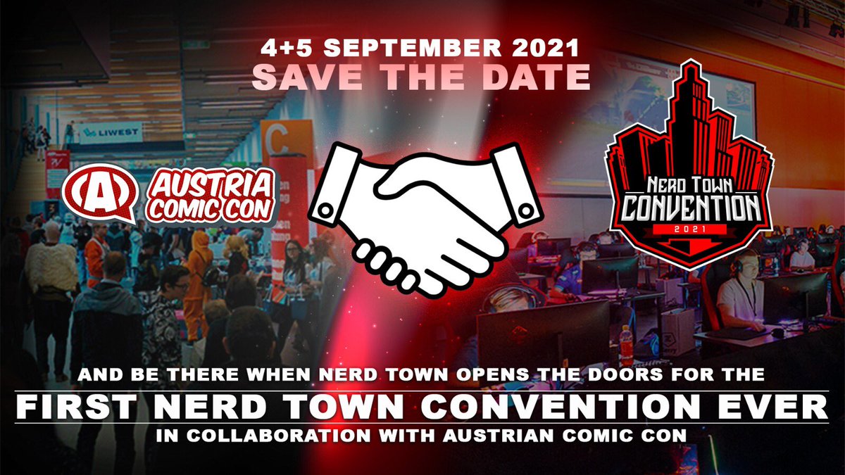 🔥BIG ANNOUNCEMENT🔥

Am 4.-5. September wird die erste Nerd Town Convention zeitgleich zur Austria Comic Con in der Messe Wels stattfinden. Auf einer Fläche von 3600m² zaubern wir ein ultimatives Gaming &amp; e-Sports Event. 
Mehr Infos kommen in kürze.